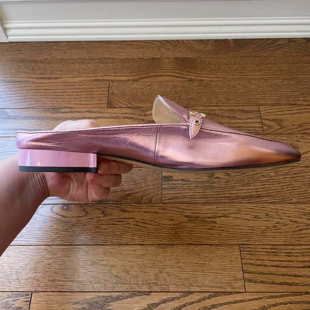 Coach Irene Metallic Pink Barbie Shearling Mule Shoes New - Picture 11 of 16
